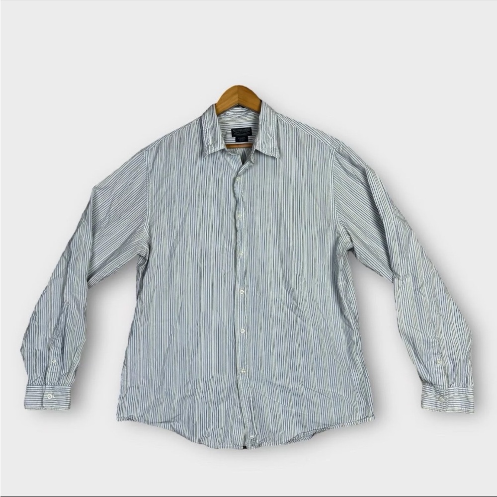 VTG Polo Jeans Company Ralph Lauren MFG Shirt Mens LXL White Striped Long Sleeve